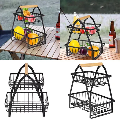 2 Tier Fruit Basket Handle Holder Rack Vegetable Bowl Storage Stand Dining Unit  • £10.94