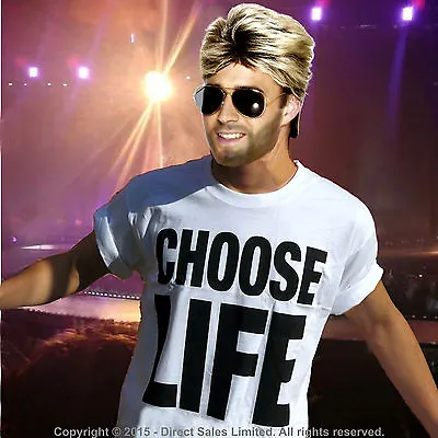 £10.99 • Buy CHOOSE LIFE WHAM George Michael Fancy Dress 80s T Shirt Wig Glasses Makeup Lot  