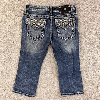 Miss Me Jeans  Girls Size 14 Mid Pocket Embroidered Bling Cuffed Capri • $13.11