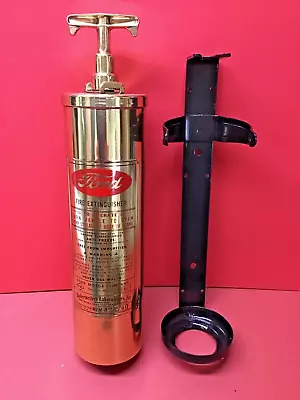 Vintage FORD 1 Qt. Brass Fire Extinguisher & Bracket.  **EMPTY** • $419