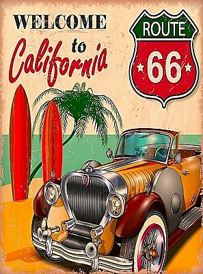 Welcome To California Route 66 Car Beach Surf Retro Travel Art Poster Print • $10.49