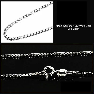 10K  White Gold Box Chain Link Necklace Men And Women 1MM - 1.5MM  16- 24 Inche • $172