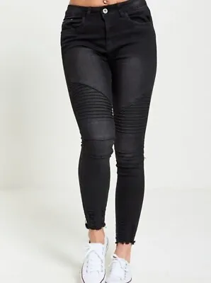 £35.99 • Buy Womens Skinny Jeans Biker Black Ankle Grazer Acid Wash Low Rise Grey Tight 