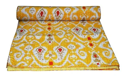 Indian Vintage Kantha Handmade Ikat Print Bedspread Blanket Throw Cotton Gudri • $41.33