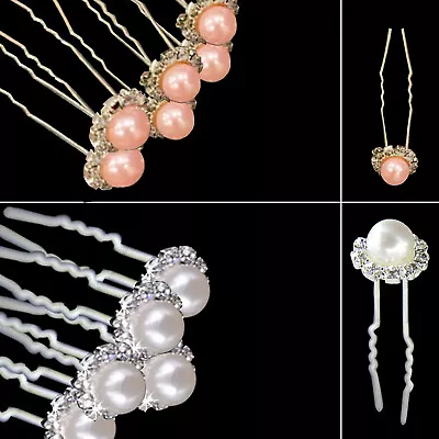 Flower Wedding Hair Pins Bridesmaid Crystal Pearls Bridal Hair Clips • £5.49