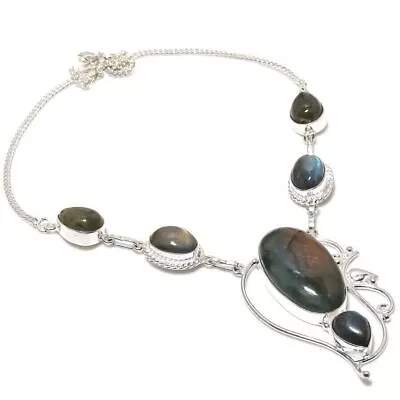 Labradorite Gemstone Handmade 925 Sterling Silver Jewelry Necklaces Size 18  • £9.37