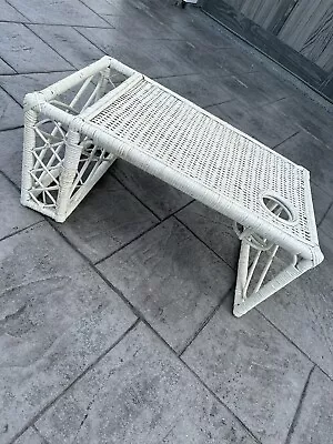 Vintage Wicker Rattan Woven Lap Tray Bed Table Breakfast Tray Magazine Slot • $49.99