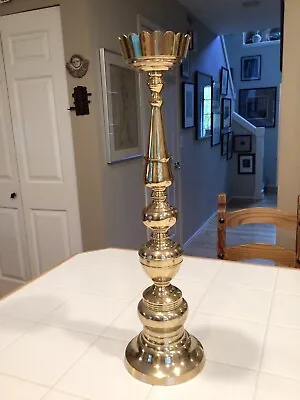 Vintage 21” Brass Pillar Candle Holder Altar Floor Candlestick Wedding • $59