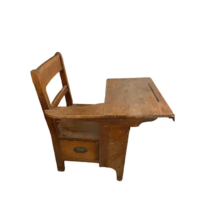 National School All In One Antique Wood School Desk Elementary Child’s Desk   • $300