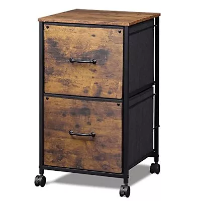  2 Drawer Mobile File Cabinet Rolling Printer Rustic Brown Wood Grain Print • $80.74