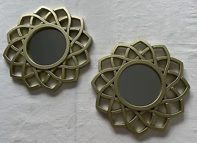 Accent Wall Mirror Set/2 Starburst Art Deco Hippie Gold Tone Plastic MCM Retro • $14.99