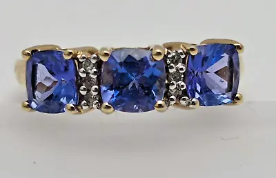 14ct Gold Ring Tanzanite And Diamonds UK Ring Size K 1/2 - 14ct Yellow Gold • $396.15