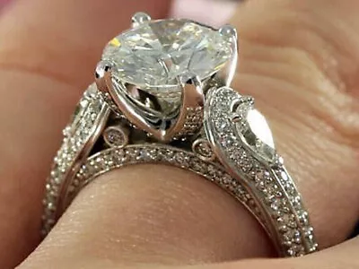 3.00Ct Round Cut VVS1 Moissanite Engagement Wedding Ring 14k White Gold Plated • $119.99