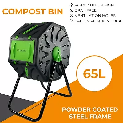 65L Garden Compost Bin Barrel Rotating Composter With Steel Legs And Air Holes • £24.85