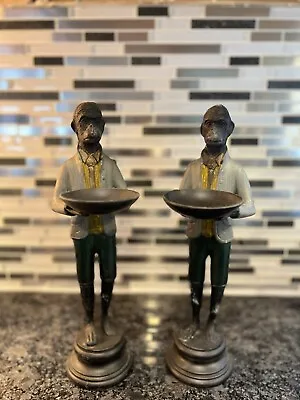 VINTAGE Bronze Art Deco Pair Of  12  Figurines Butler Primate Monkey’s • $195