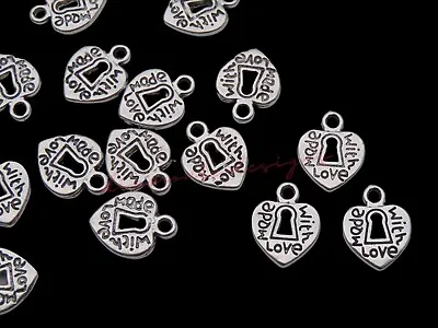 20 Pcs - Dainty  12mm Tibetan Silver Made With Love Hearts Charms Pendants F314 • £2.09