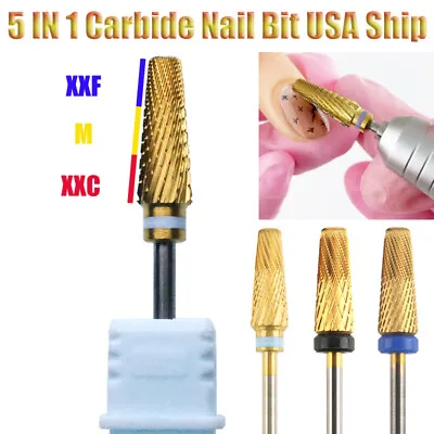 Professional Nail Drill Bit 5 In 1 Carbide Bur Mix Cut Gel Cuticle Tool Manicure • $9.99