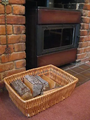 £20 • Buy Log Basket Wicker Rectangular Shallow, Kindling Wood Burner Storage Dog Cat Bed