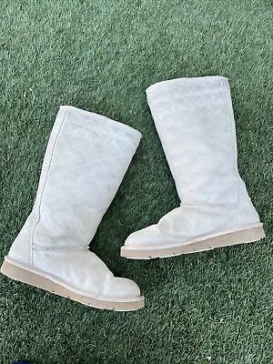 UGG Diamond Quilted Tall Boots Womens Size 6 Sand Beige Shearling Suede 5342 • $34.99