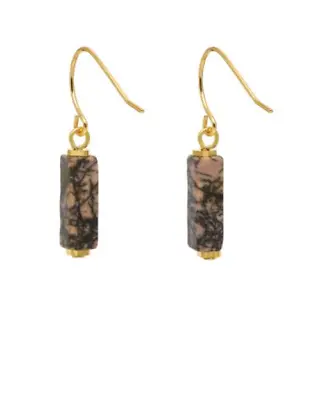 Nikki & Me Lola Rose Dangle Earrings Black Stripe Rhodonite Semi Precious Stone • £22