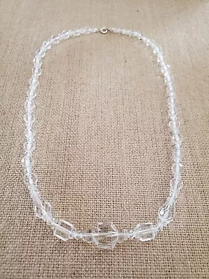 Vintage 20  Clear Crystal Bead Necklace Unusual Shapes • $28.95