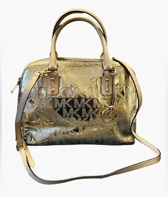 MICHAEL KORS Jet Set Mia Satchel Crossbody Gold Mirror Metallic Duffel Handbag • $37