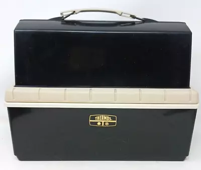 Thermos King-Seeley Lunch Box Black Plastic Handle W/ Thermos Vintage #BS • $22.98