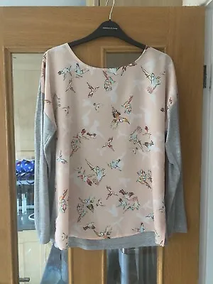 Per Una Marks & Spencer Ladies Pink Grey Bird Patterned Long Sleeved Top Size 12 • £6.99