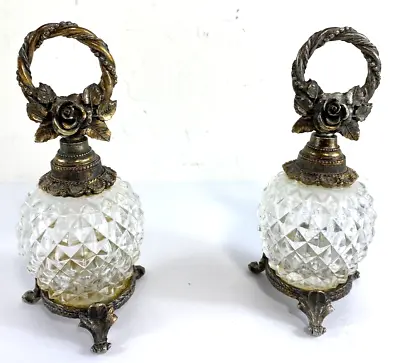 2 Vintage Hollywood Regency Matson Floral Gold Tone Perfume Bottle Set • $50.37