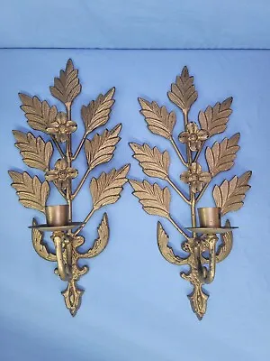 Metal Sconce Candle Holders Distressed Wall Decor Floral Leafs Large 15''H • £38.31