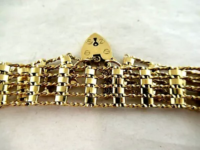 9ct. GOLD   5 Bar FANCY GATE BRACELET  Hallmarked:-BIRMINGHAM 1975 • £525