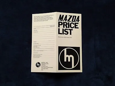 MAZDA PRICE LIST 1975 RX4  RX3  929 Coupe  Earls Court Motor Show 1975  • $8.09
