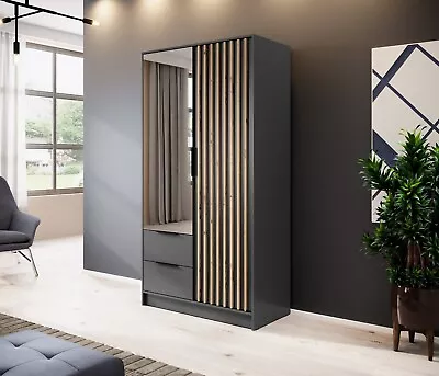 Bedroom Wardrobes NELA  Dark Grey Colour Mirrored  2-3-4 Doors Perfect Interior • £359