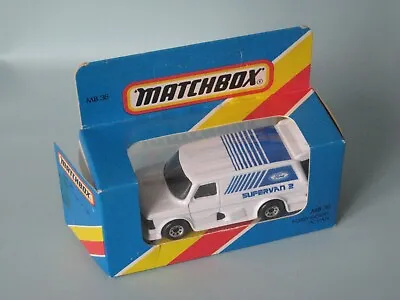 Matchbox Ford Transit Supervan II White Body 75mm Toy Model Car Blue Stripes C • £39.99