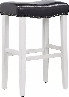 Backless Saddle Counter Stool With Antique White Legs Comfortable • $79.45
