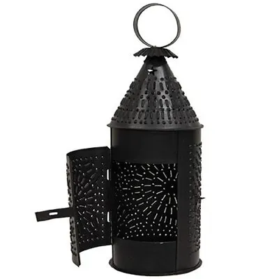New Primitive Punched Tin BLACK REVERE LANTERN Candle Holder Lamp 14  • $19.90