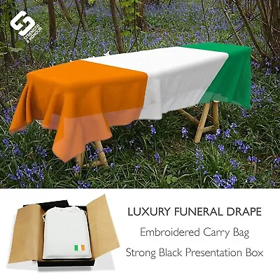 Ireland Irish Coffin Drape 8x5ft - Funeral Organic Cotton Bag & Luxury Box • £29.95