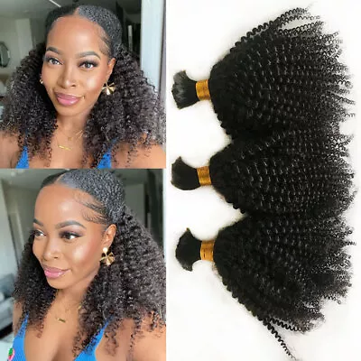 Mongolian Afro Kinky Curly Human Hair Bulk Braiding Hair Weaving No Weft • $67.16