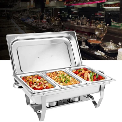 £58 • Buy 9L 3-Pan Stainless Steel Chafing Dish Food Warmer W/ Lid Party Buffet Catering