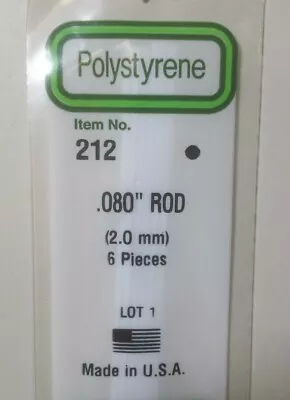 Styrene Rod .080  X 14   (2 Mm) Diameter Pk 6 Evergreen Scale Models Plastic 212 • $3.45