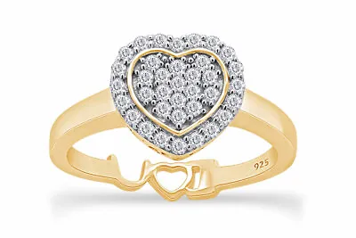 0.25 CT I Love You Natural Diamond Promise Ring For Women In Yellow Gold Plated • $196.60
