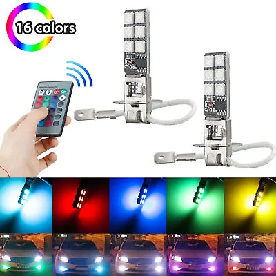 2x H3 5050 RGB LED 12SMD Car Headlight Fog Light Lamp Bulb + Remote Control AU • $12.99