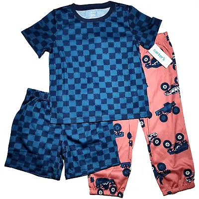Carter's Toddler 4T Monster Truck Checker 3pc Pajama Set Polyester Pants Shorts • $23