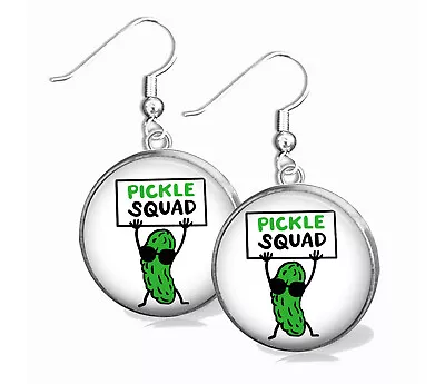 Pickle Squad Pickle Lover Gift .925 Sterling Wire Dangle Earrings Photo Jewelry • $13.95