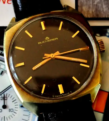 Rare Vintage Bucherer Dress Watch Orig. Black Dial Manual Movement Runs Strong!+ • $250