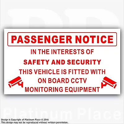 £1.99 • Buy Passenger Notice On Board Sign CCTV Safety Security Taxi Cab Stickers EXT Tinted