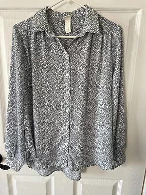 H&M Blue Blouse Women's Collared Button Up Long Sleeve Shirt Size 10 Casual Top • $10