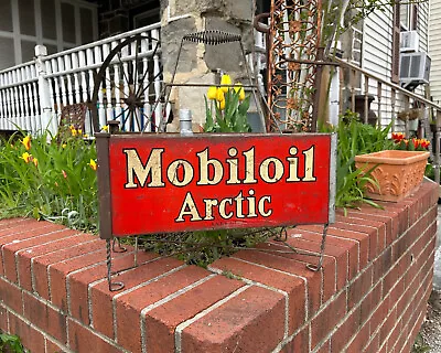 Mobiloil Artic Oil Bottle Rack Tin Signs Carrier MOBIL GAS Advertising Vintage • $2000