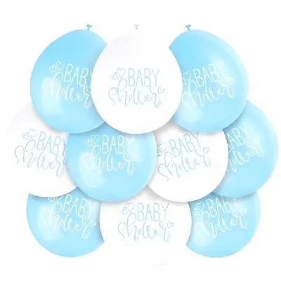 10 BABY SHOWER BALLOONS - BLUE & WHITE PARTY DECORATIONS - Boy - FAST DISPATCH • £2.89