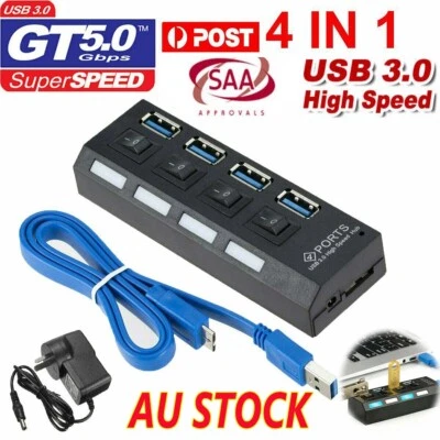 $15.99 • Buy 4 Port USB Hub 3.0 High Speed Extension Switch For PS4/Slim/Pro AU Power Adapter
